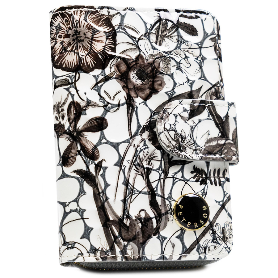 Czarny portfel damski ze skóry naturalnej z systemem RFID, zamykany zatrzaskiem i suwakiem - Peterson