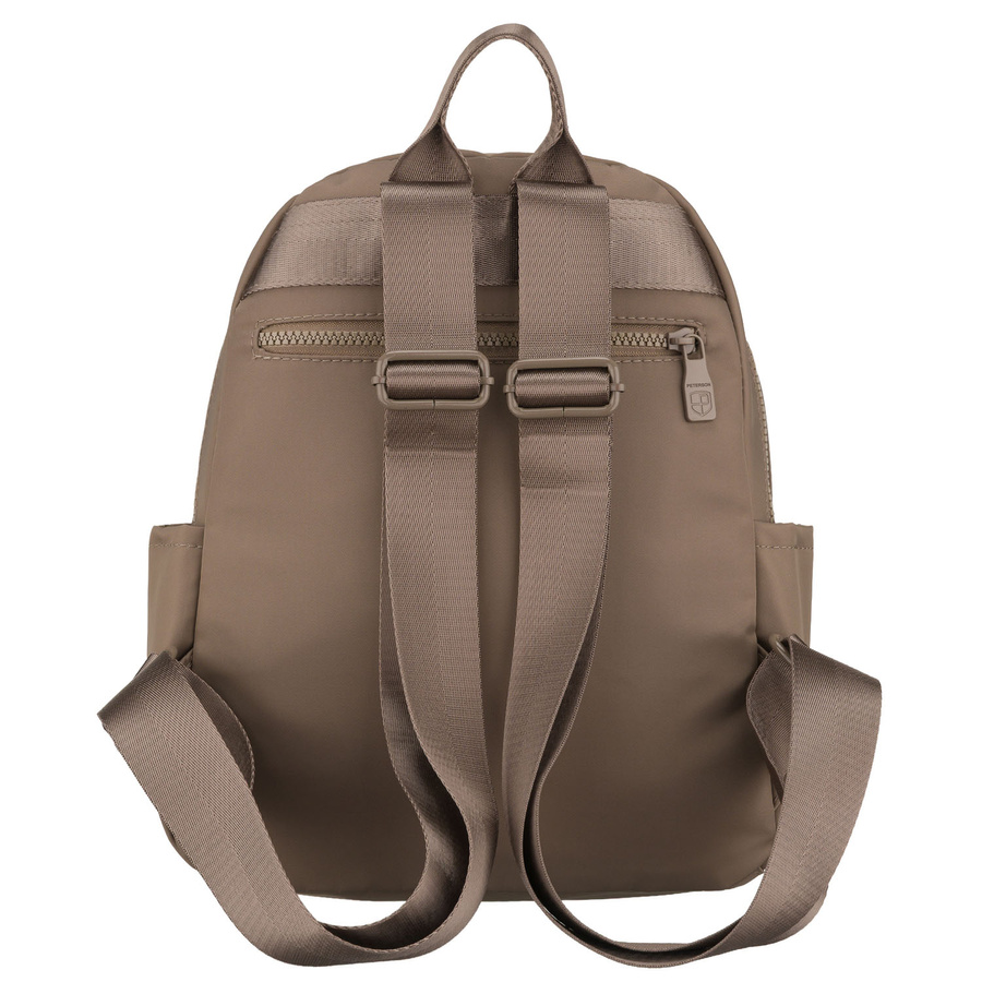Beżowy plecak damski wykonany z poliestru, zawieszony na regulowanych szelkach - Peterson