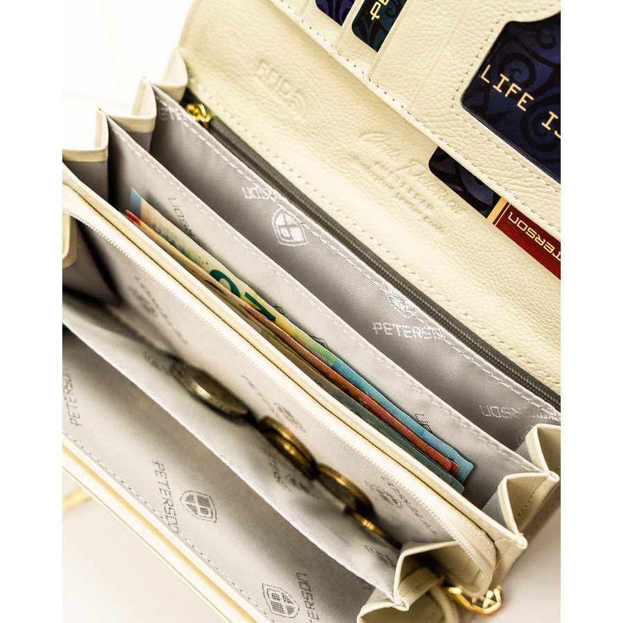 Pojemny portfel damski w kwiaty wykonany ze skóry naturalnej i ekologicznej - Peterson