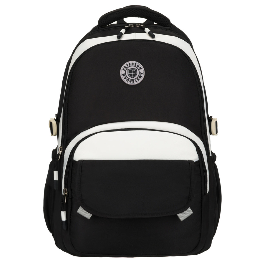Młodzieżowy plecak szkolny z poliestru w czarnym kolorze z przegrodą na laptopa, odporny na wilgoć - Peterson