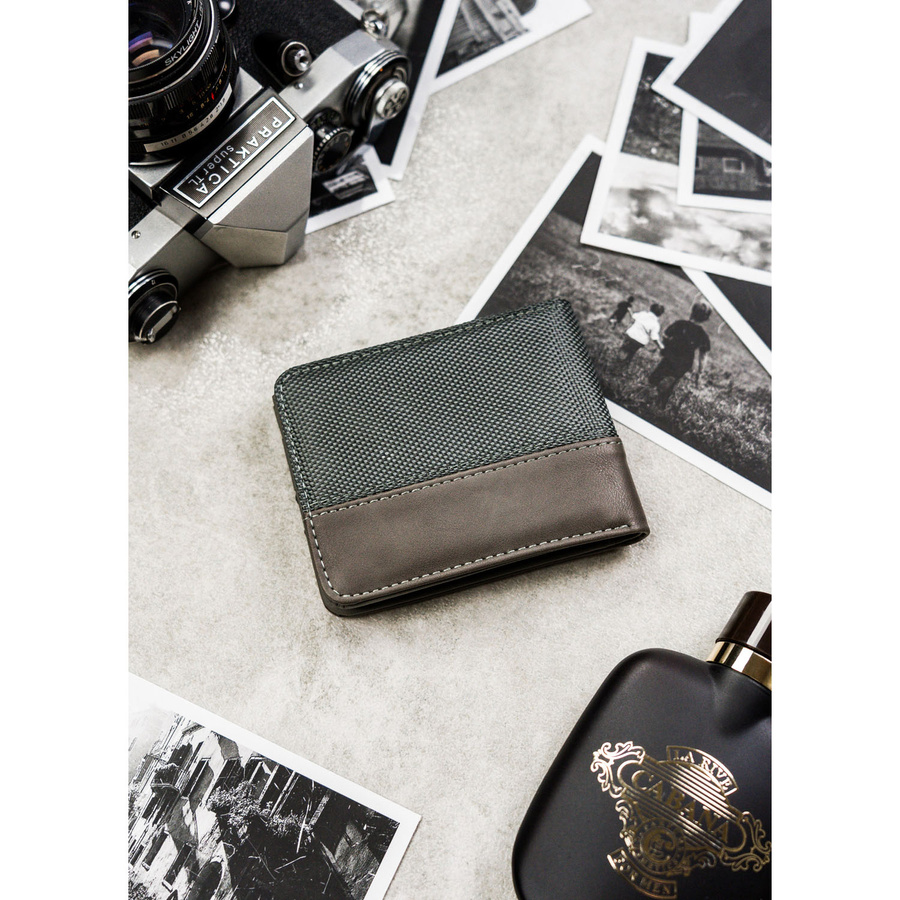 Szary portfel męski bez zapięcia zewnętrznego z systemem RFID - Peterson