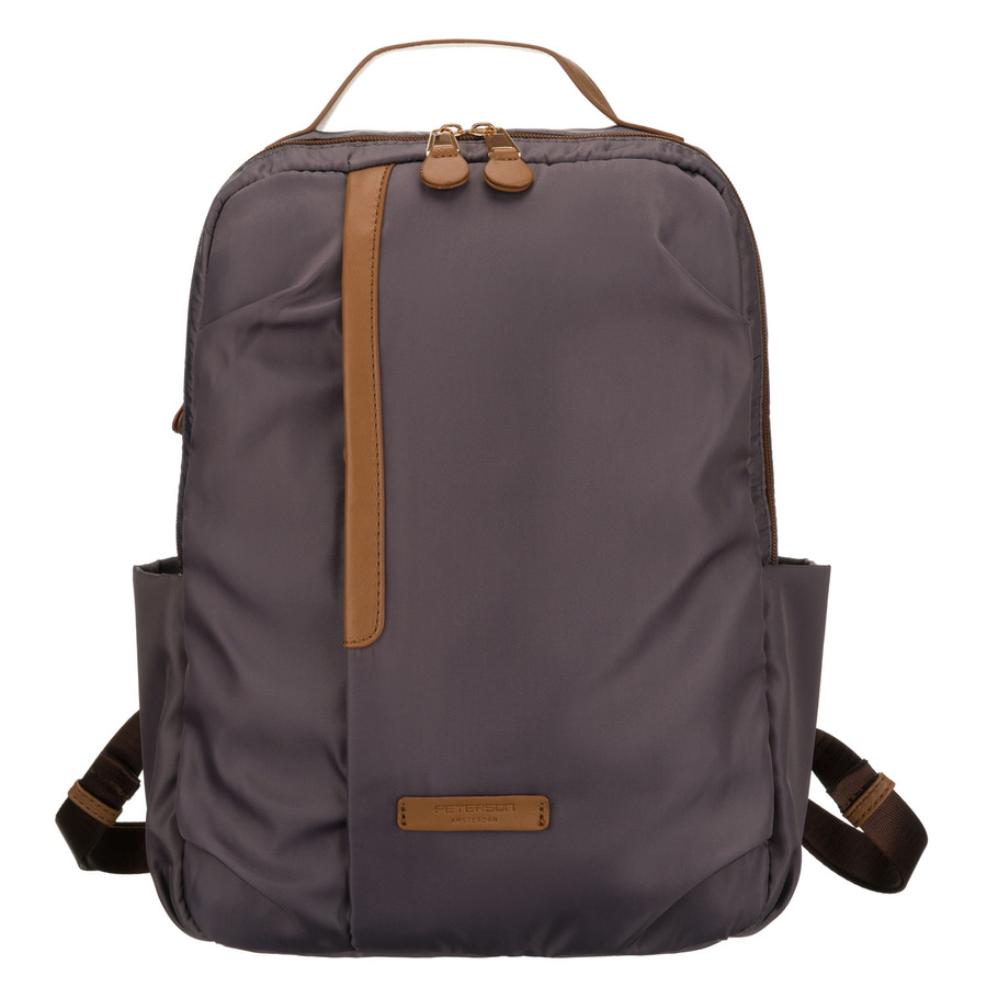 Plecak damski w szarym kolorze, zawieszony na regulowanych szelkach i zamykany suwakiem - Peterson