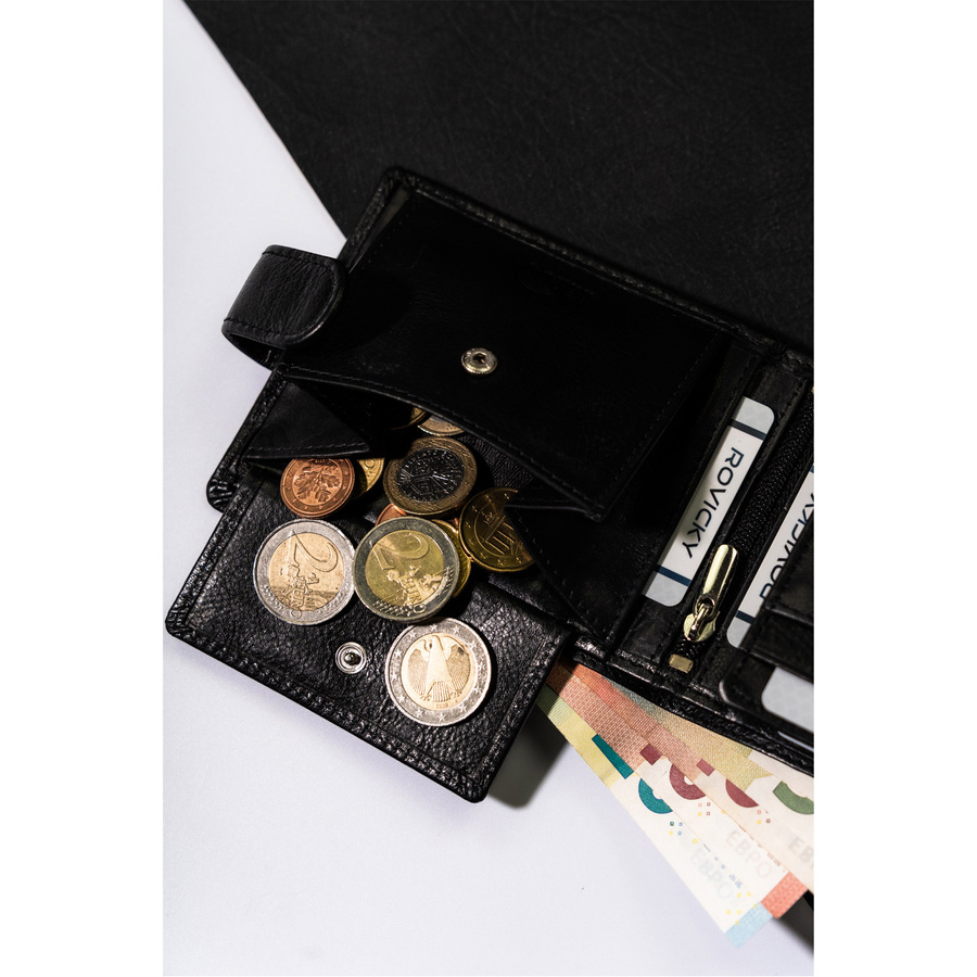 Czarny portfel skórzany męski z ochroną RFID - Rovicky