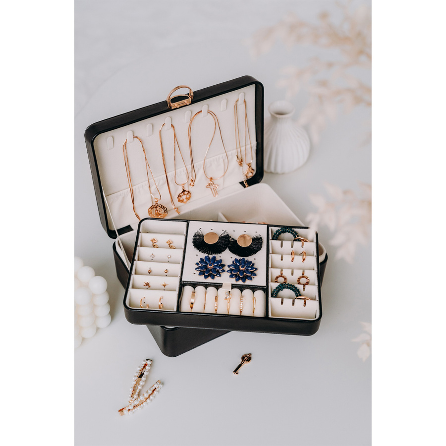 Pojemny elegancki kuferek na biżuterię z zamkiem - Peterson