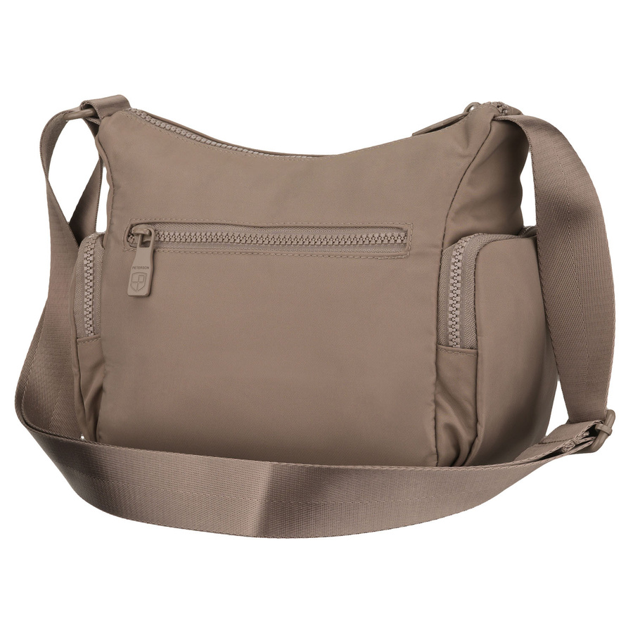 Beżowa listonoszka damska z poliestru zawieszona na szerokim pasku, dwukomorowa - Peterson