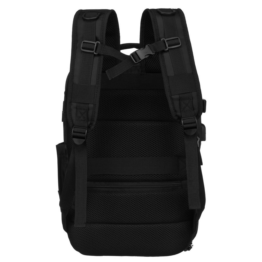 Czarny, trzykomorowy plecak podróżny wykonany z poliestru - Peterson