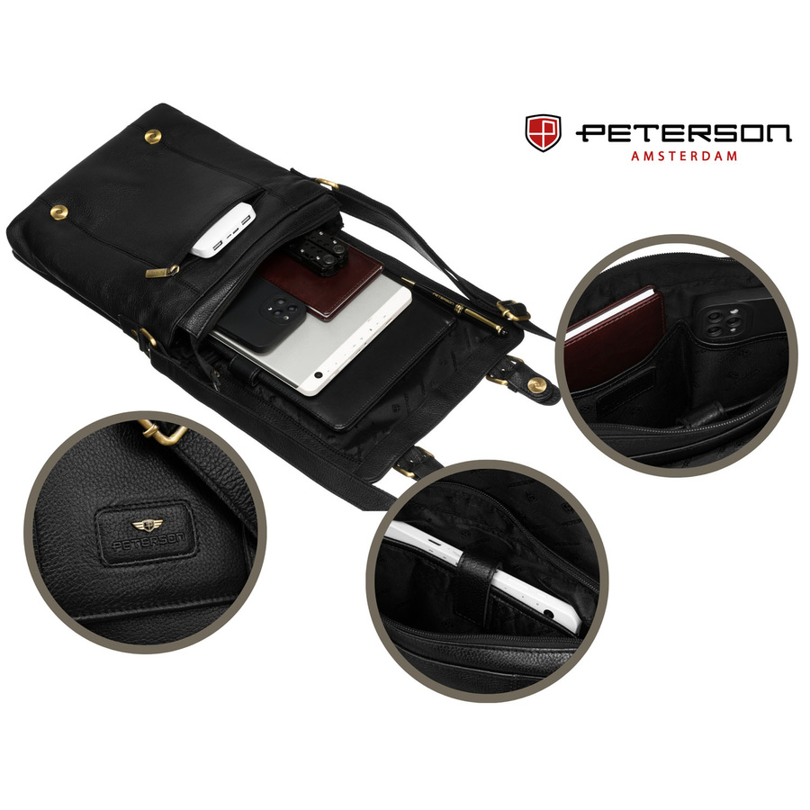 Miejska listonoszka męska ze skóry naturalnej w czarnym kolorze - Peterson