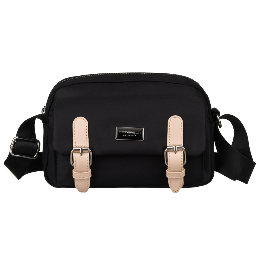 Listonoszka damska z nylonu w czarnym kolorze zawieszona na regulowanym pasku - Peterson