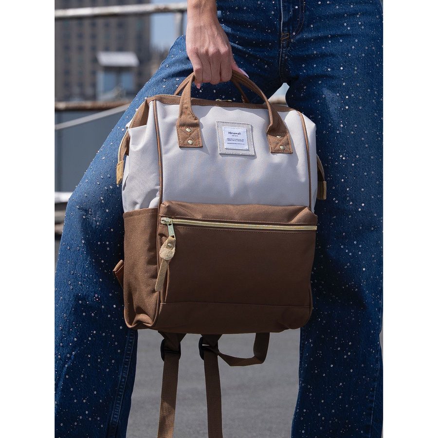 Klasyczny, modny plecak w brązowo-szarym kolorze na laptopa z portem USB - Himawari