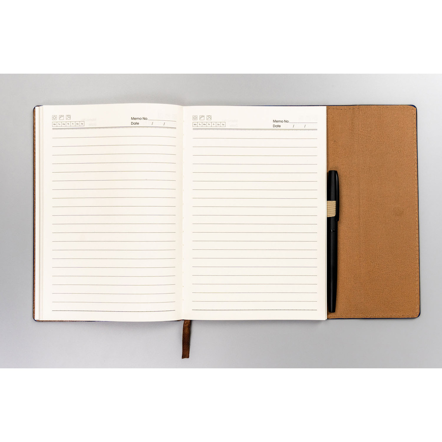 Zestaw prezentowy: granatowy notatnik w linie z magnetycznym zapięciem i czarny elegancki długopis - Peterson