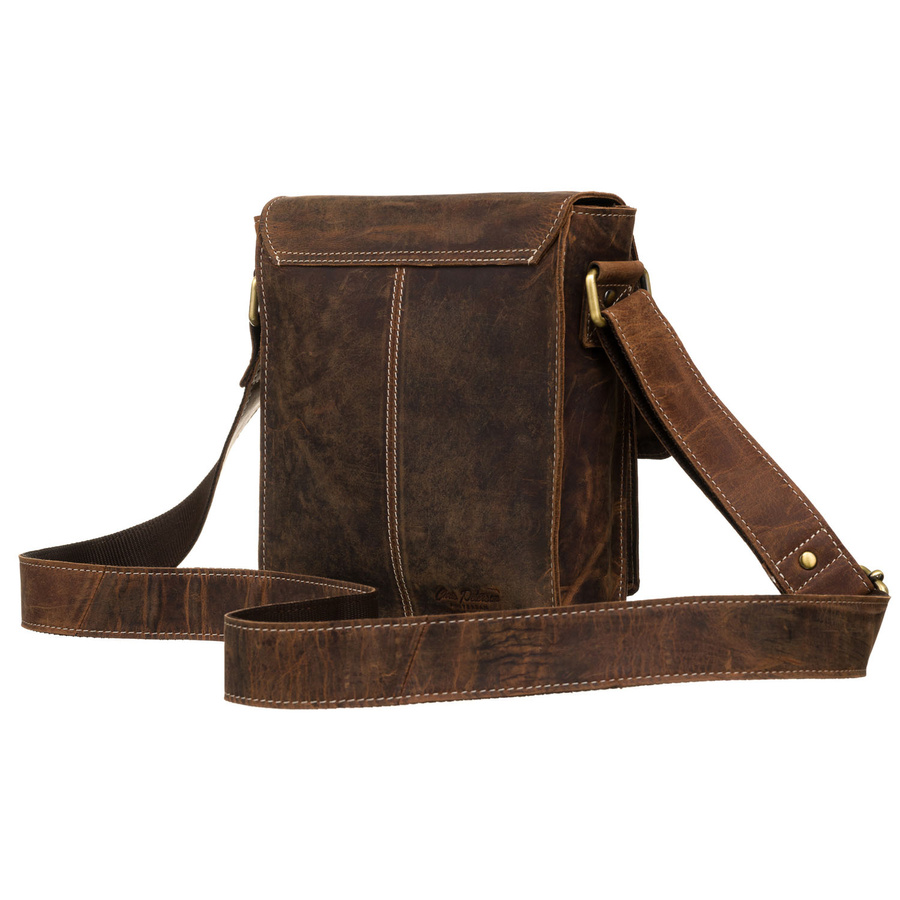 Skórzana listonoszka męska w brązowym kolorze ze złotymi okuciami - Peterson