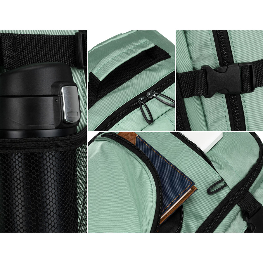 Markowy plecak podróżny w odcieniu miętowym zamykany bezpiecznym suwakiem - Peterson