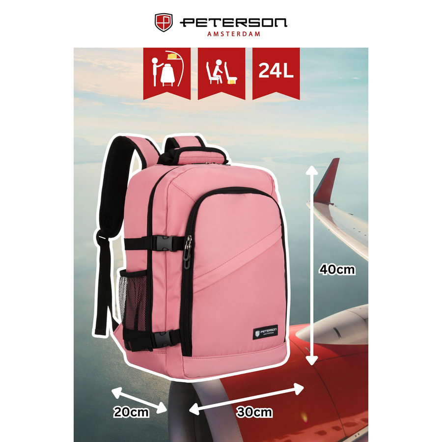 Różowy plecak podróżny zawieszony na regulowanych szelkach - Peterson