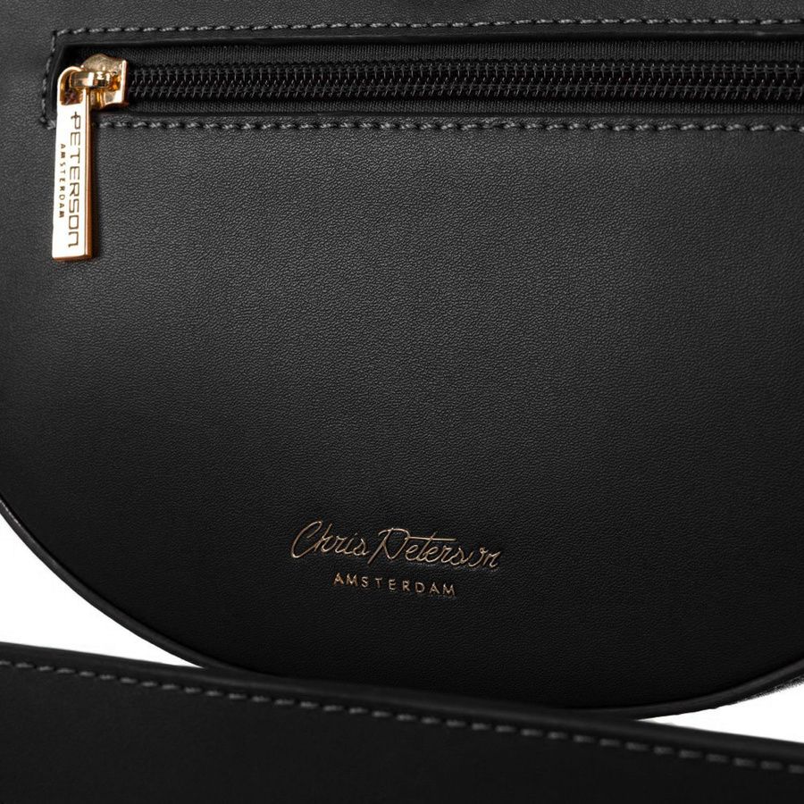 Listonoszka damska crossbody beżowo - czarna ze skóry naturalnej i płótna canvas Peterson