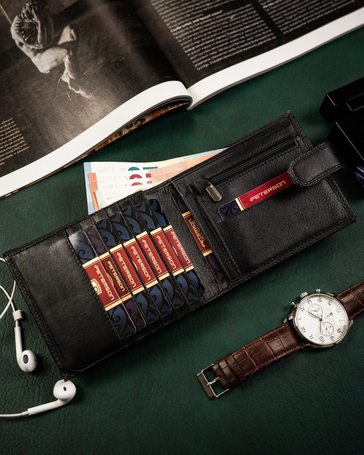 Duży, skórzany portfel męski na karty - Peterson