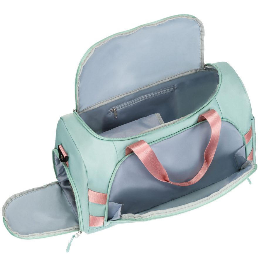 Zielono-różowa torba weekendowo-podróżna z uchwytem na walizkę i kieszenią zewnętrzną - Peterson