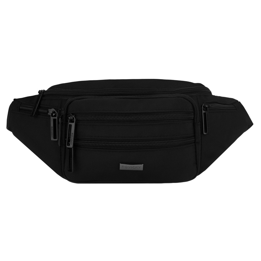 Czarna, sportowa nerka męska z sześcioma dodatkowymi kieszeniami - Rovicky