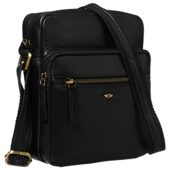 Miejska, czarna torba męska ze skóry naturalnej zawieszona na regulowanym pasku - Peterson