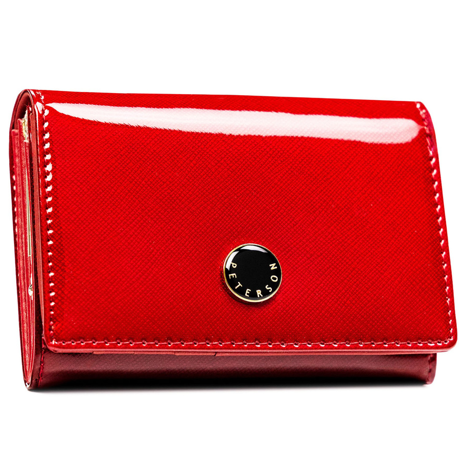 Skórzany damski portfel czerwony z zamknięciem na zatrzask - Peterson