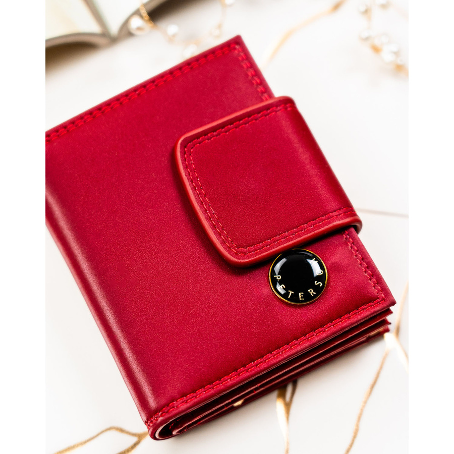 Czerwony portfel damski ze skóry naturalnej i ekologicznej z systemem RFID - Peterson