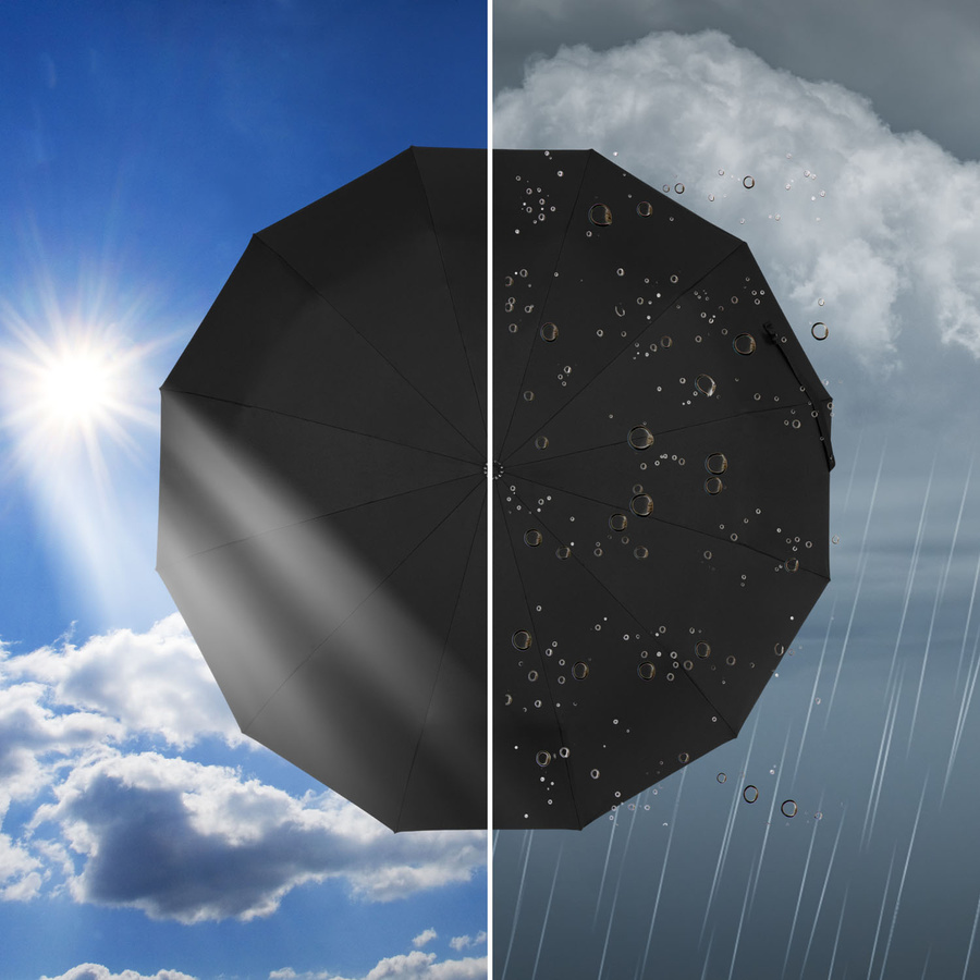 Składana, czarna parasolka w eleganckim pokrowcu - Peterson