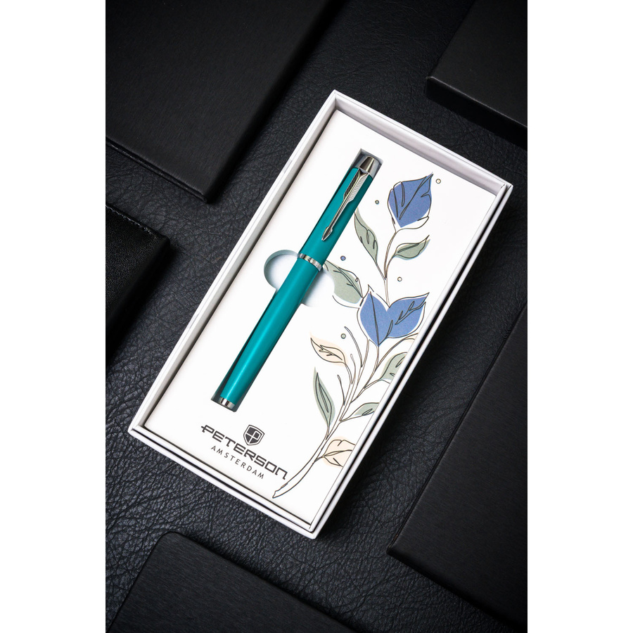 Długopis metalowy w turkusowo-srebrnym kolorze z czarnym wkładem - Peterson