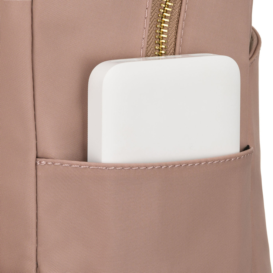 Mały plecaczek damski z nylonu i skóry ekologicznej w różowym kolorze - Peterson