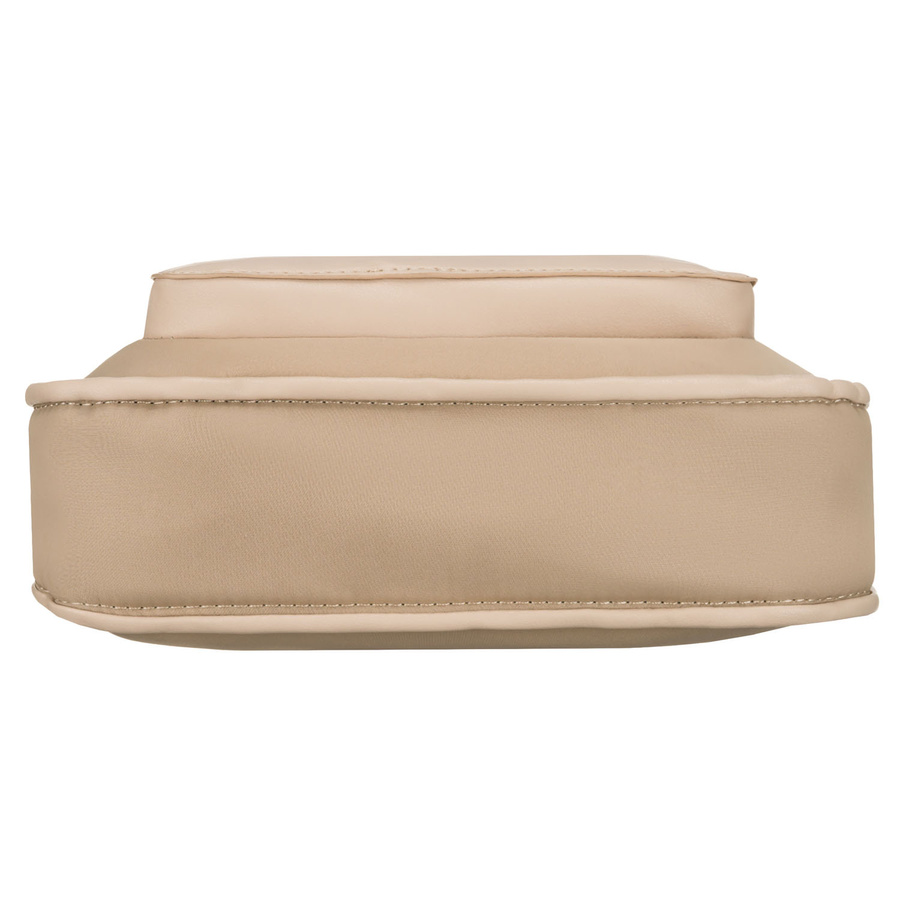 Beżowa listonoszka damska z nylonu i skóry ekologicznej zawieszona na uchwytach i dopinanym pasku - Peterson