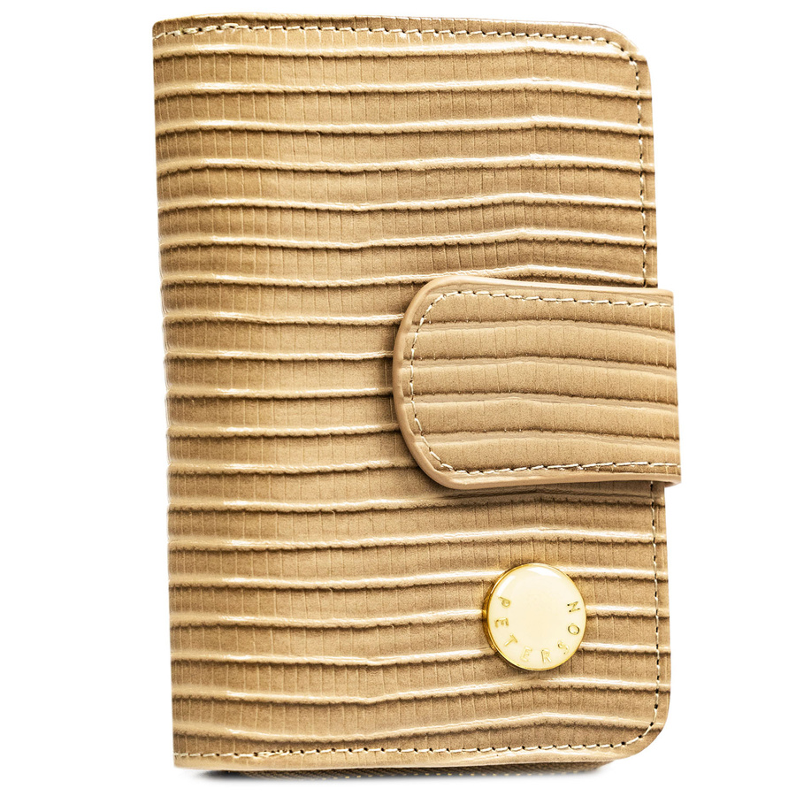 Portfel z ozdobną plecionką w beżowym kolorze, wykonany ze skóry naturalnej i ekologicznej - Peterson