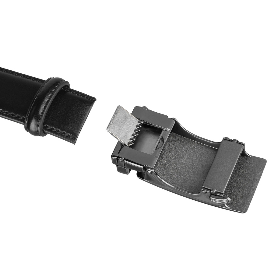 Pasek męski z automatyczną klamrą wykonany ze skóry naturalnej w czarnym kolorze - Peterson