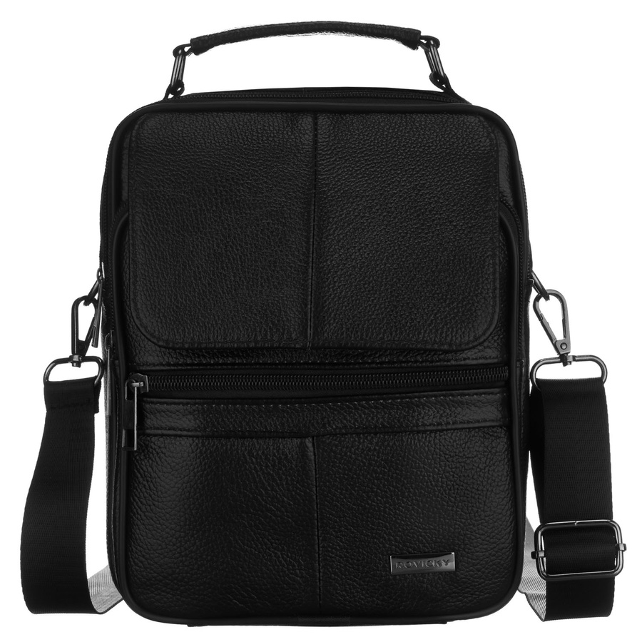 Czarna listonoszka męska wykonana ze skóry naturalnej - Rovicky