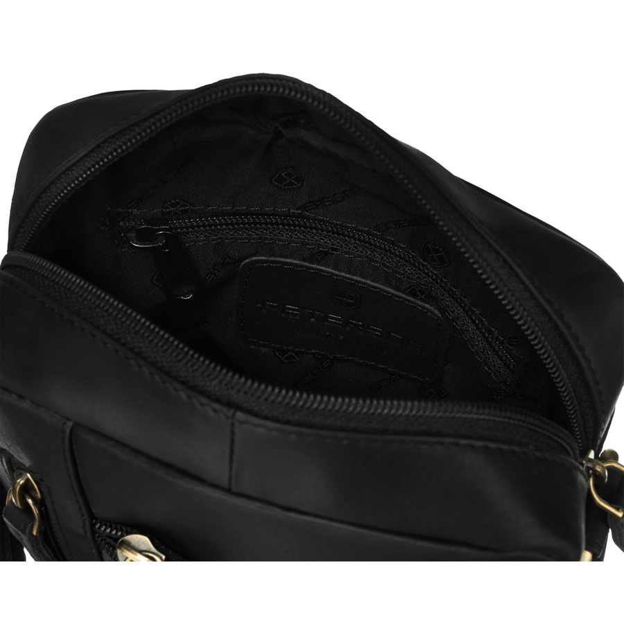 Klasyczna skórzana listonoszka męska w czarnym kolorze z kieszonkami i etui - Peterson