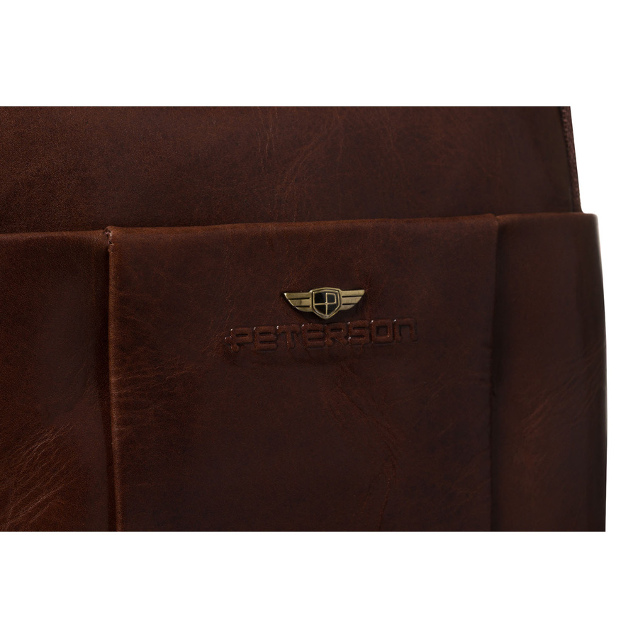Dwukomorowa, brązowa listonoszka męska ze skóry naturalnej - Peterson