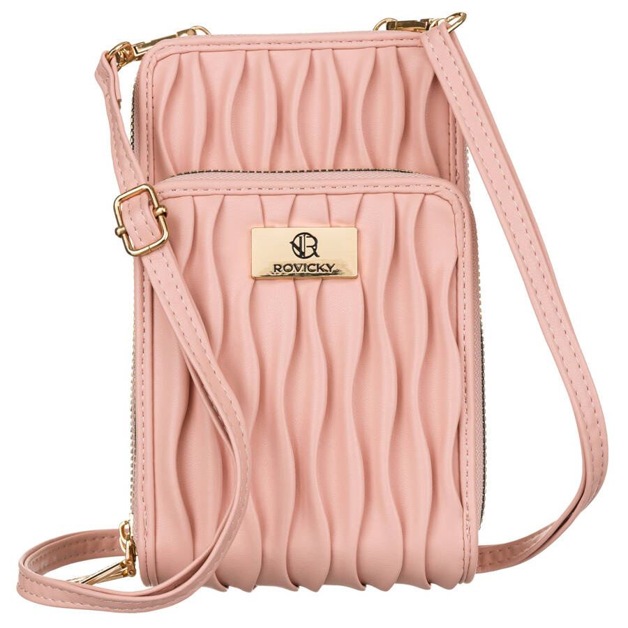 Torebka-portfel 2w1 w różowym kolorze zawieszona na dopinanym pasku - Rovicky