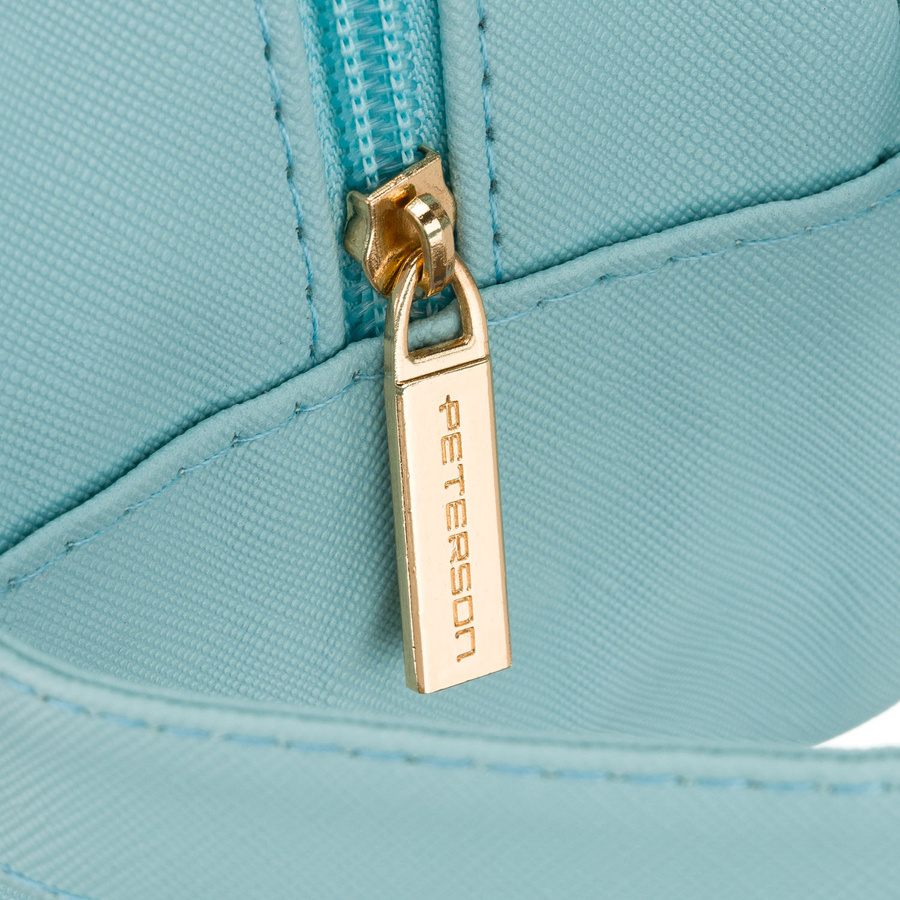 Niebieska kosmetyczka z tkaniny syntetycznej wyposażona w przezroczysty panel - Peterson