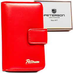 Czerwony, pionowy portfel damski ze skóry ekologicznej, mieszczący dowód rejestracyjny - Peterson