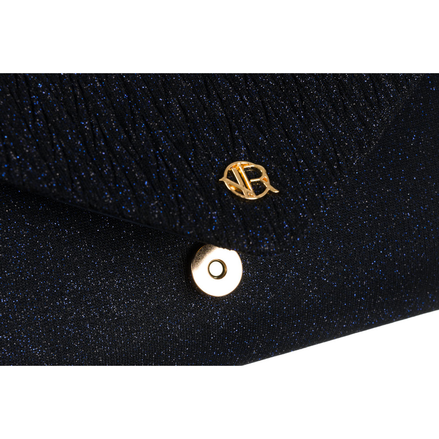 Brokatowa kopertówka damska w granatowym kolorze zawieszona na łańcuszku - Rovicky