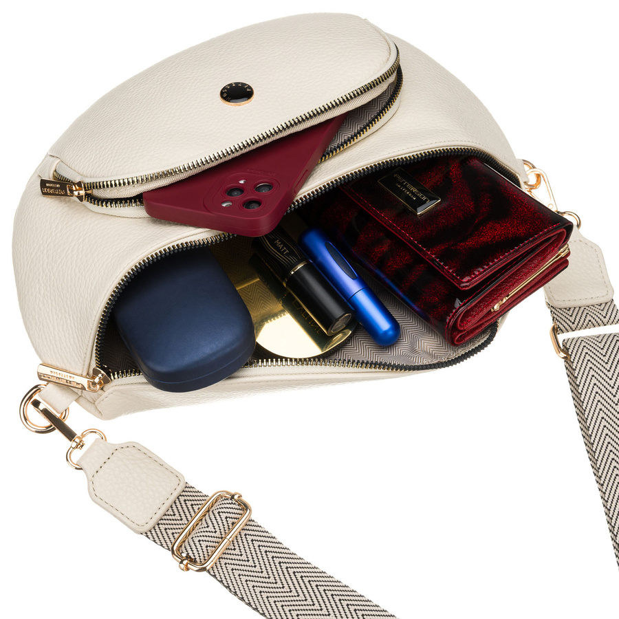 Jasnobeżowa nerka damska ze skóry ekologicznej zamykana suwakiem - Peterson