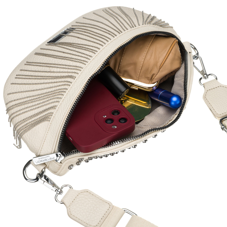 Modna saszetka damska wykonana ze skóry ekologicznej w jasnobeżowym kolorze, zamykana suwakiem - Peterson