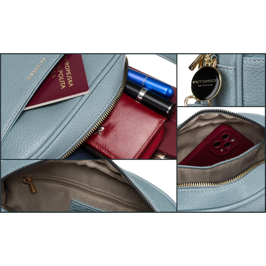 Niebieska listonoszka damska crossbody z wąskim i szerokim paskiem na ramię eko skóra Peterson