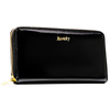 Czarny portfel-piórnik damski z lakierowanej skóry naturalnej wyposażony w system RFID - Rovicky