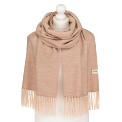 Beżowy szal damski z poliestru i wiskozy ozdobiony frędzlami - Rovicky