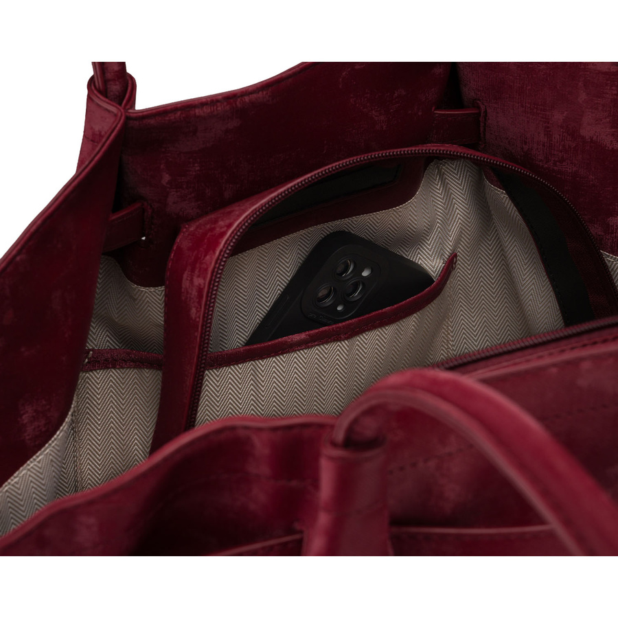 Duża shopperka damska wykonana ze skóry ekologicznej w bordowym kolorze, jednokomorowa - Peterson