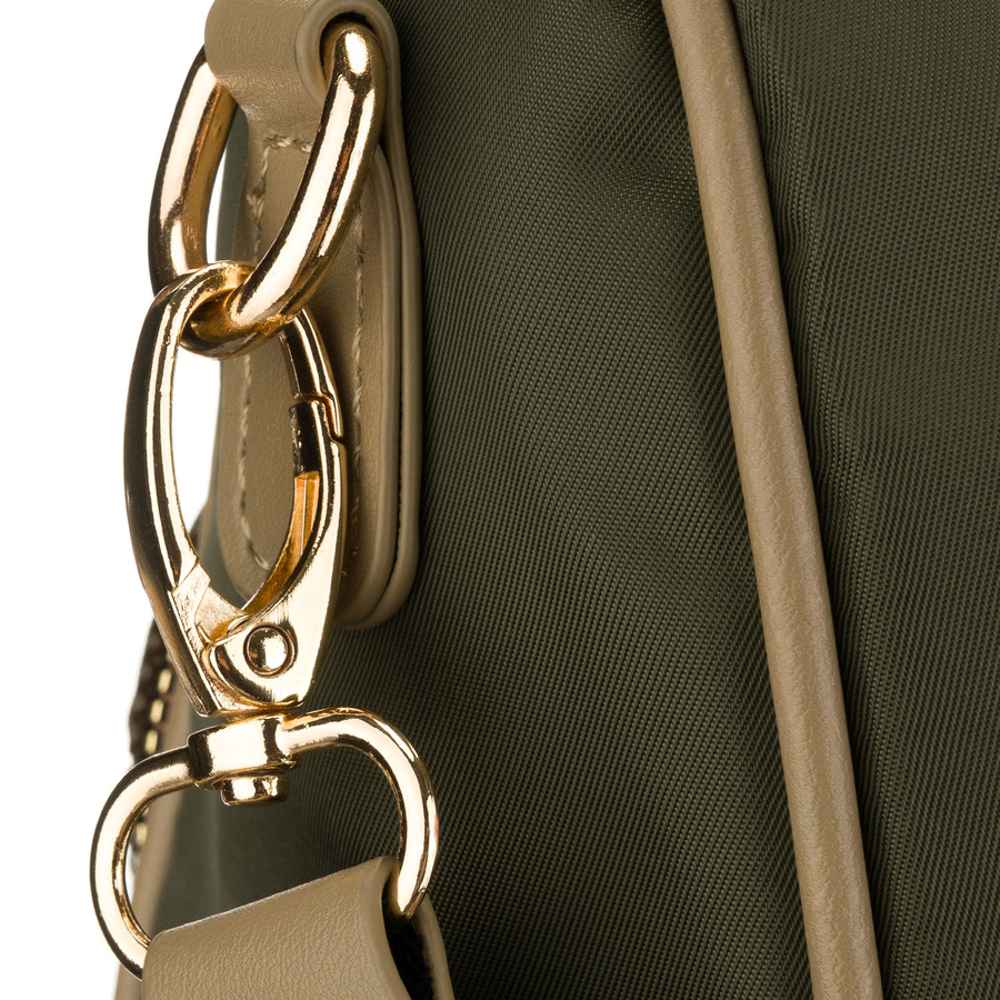 Zielony, miejski plecak damski z nylonu i skóry ekologicznej z doczepianym paskiem - Peterson