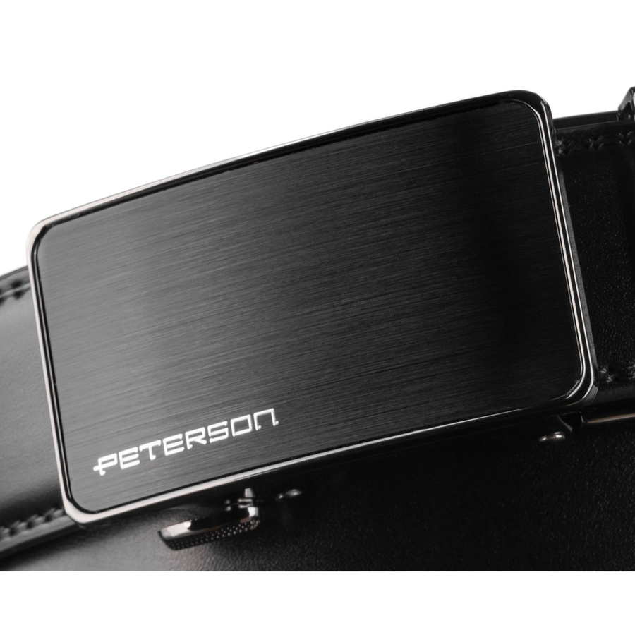 Pasek męski z automatyczną klamrą wykonany ze skóry naturalnej w czarnym kolorze - Peterson