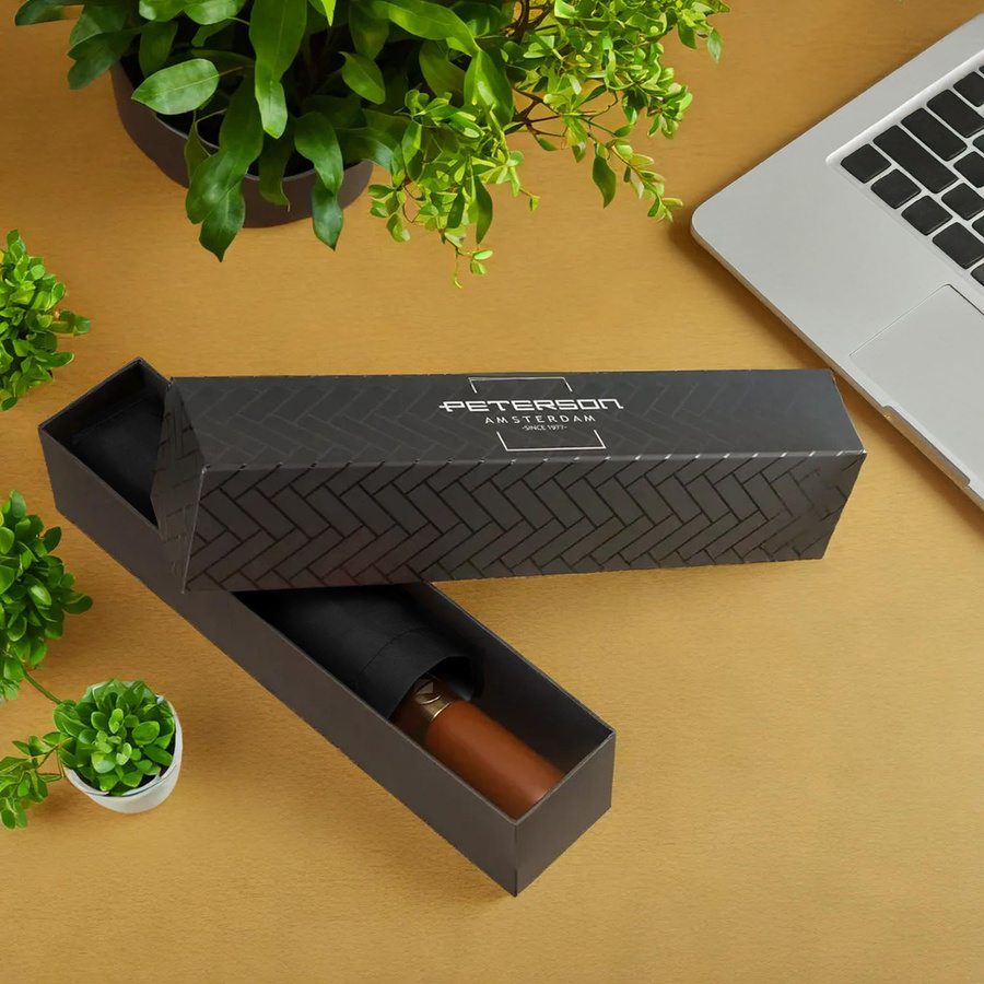 Składana, czarna parasolka w eleganckim pokrowcu - Peterson