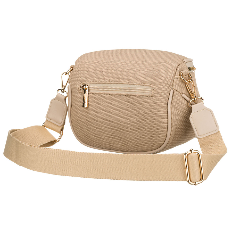 Beżowa saszetka damska zamykana suwakiem i zawieszona na regulowanym pasku - Peterson