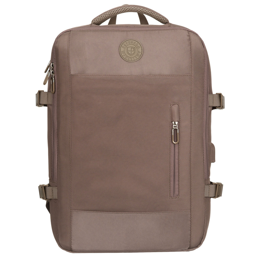 Beżowy plecak podróżny wykonany z cordury z portem USB - Peterson