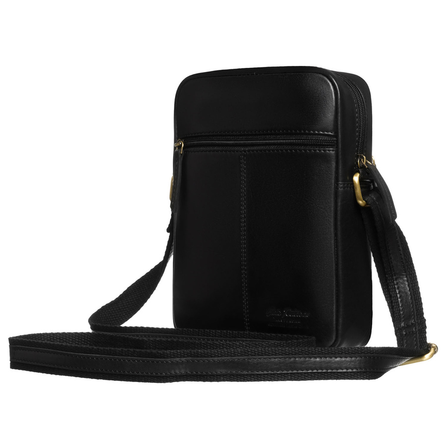 Czarna listonoszka męska ze skóry naturalnej zamykana suwakiem - Peterson