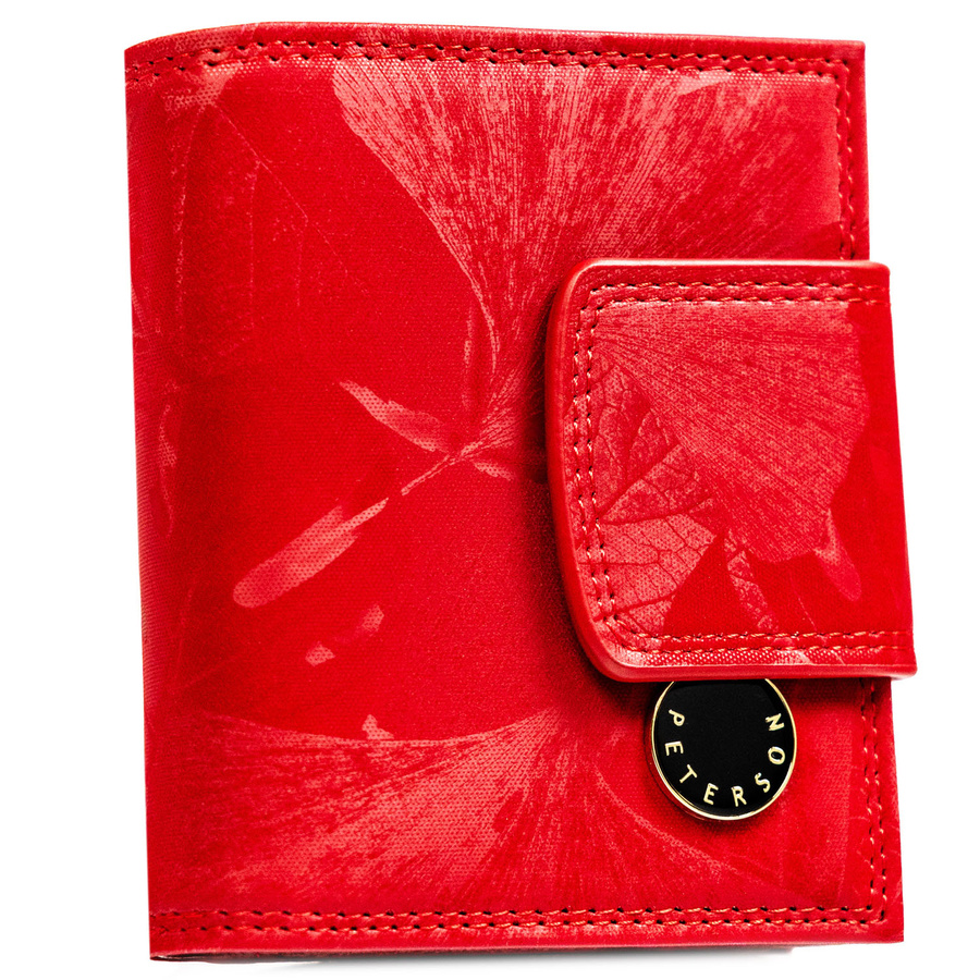 Mały, czerwony portfel damski zamykany na bigiel i zatrzask - Peterson